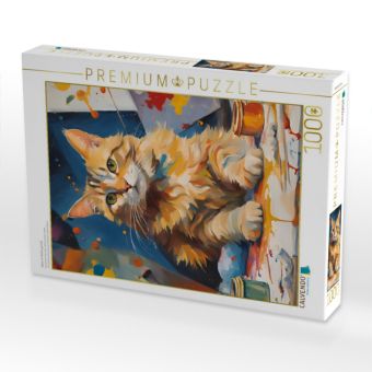 Produktbild: CALVENDO Puzzle Katze im Atelier gemalt | 1000 Teile Lege-Gr&ouml;&szlig;e 64x48cm Foto-Puzzle f&uuml;r gl&uuml;ckliche Stunden
