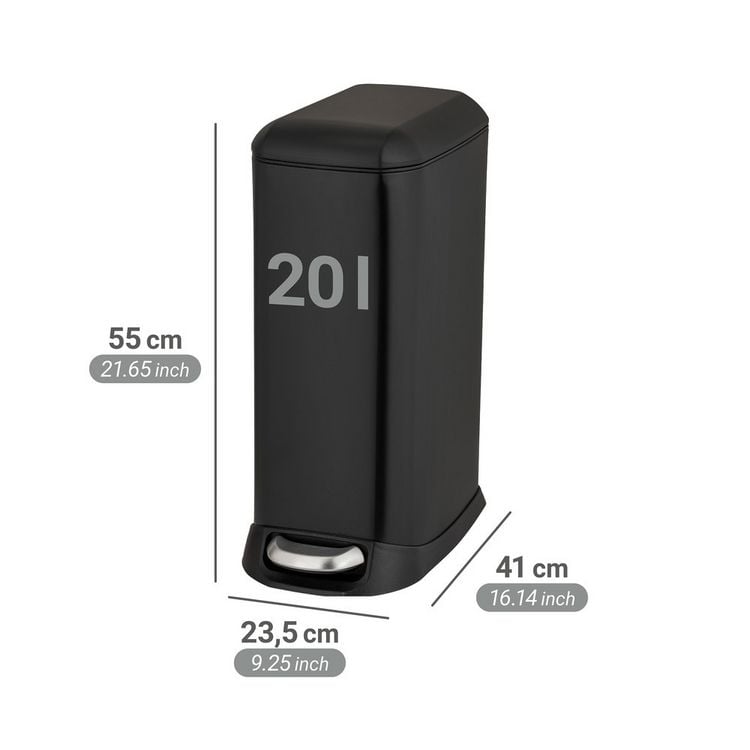 Produktbild: Treteimer Mod. Design 20 L, Easy-Close, Schwarz, mit herausnehmbarem Einsatz