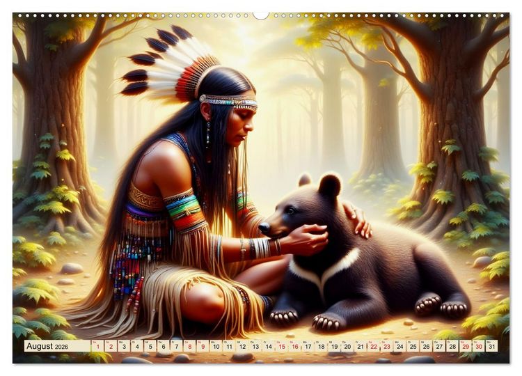 Produktbild: Spirituelle Begleiter - Indianer und Tiere im Einklang (Wandkalender 2026 DIN A2 quer), CALVENDO Monatskalender