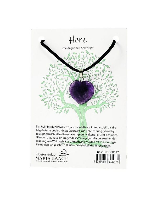 Produktbild: Halsanh&auml;nger Herz Amethyst, 2 cm, mit Schnur auf K&auml;rtchen