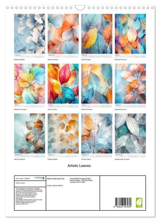 Produktbild: Artistic Leaves (Wall Calendar 2026 DIN A3 portrait), CALVENDO 12 Month Wall Calendar