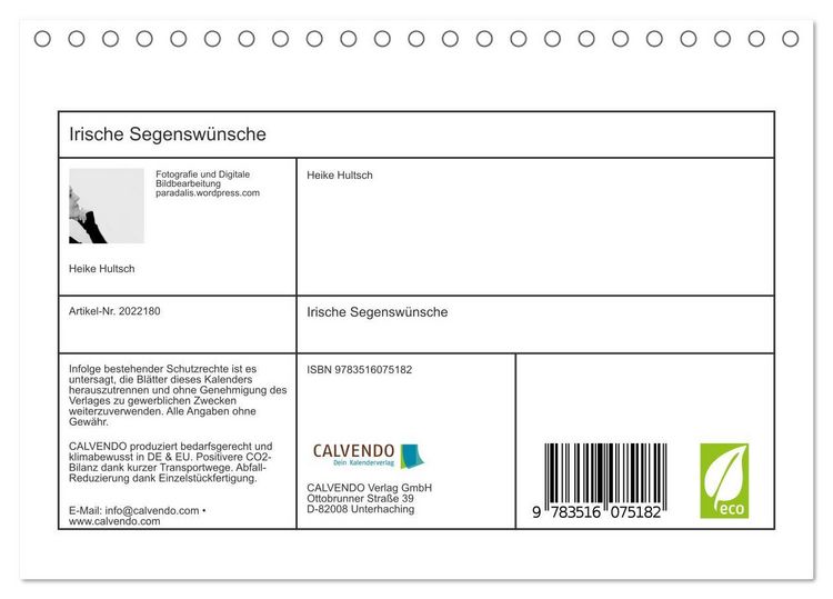 Produktbild: Irische Segensw&uuml;nsche (Tischkalender 2026 DIN A5 quer), CALVENDO Monatskalender