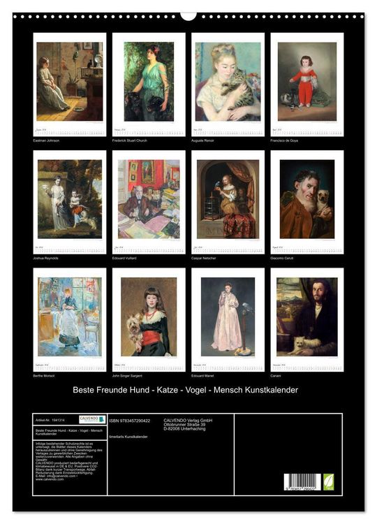 Produktbild: Beste Freunde Hund - Katze - Vogel - Mensch Kunstkalender (Wandkalender 2026 DIN A2 hoch), CALVENDO Monatskalender