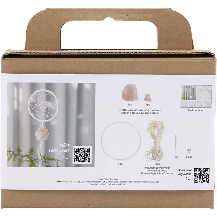 Produktbild: Creativ Company Mini Kreativ Set Macram&eacute;, Traumf&auml;nger mit Kristall, aus Rosenquarz, Hellrosa, Wei&szlig;