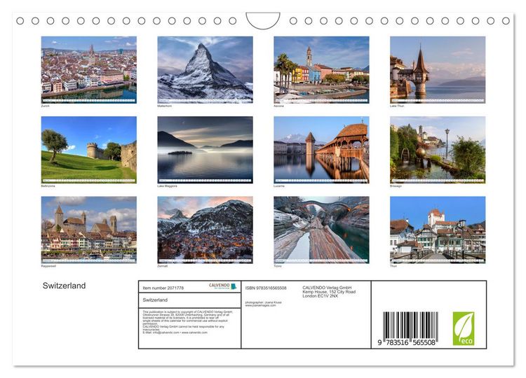 Produktbild: Switzerland (Wall Calendar 2026 DIN A4 landscape), CALVENDO 12 Month Wall Calendar
