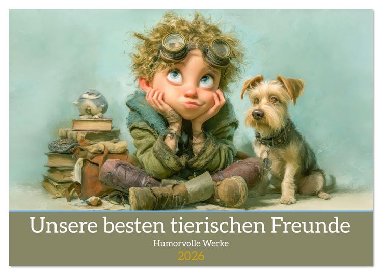 Produktbild: Unsere besten tierischen Freunde - Humorvolle Werke (Wandkalender 2026 DIN A2 quer), CALVENDO Monatskalender
