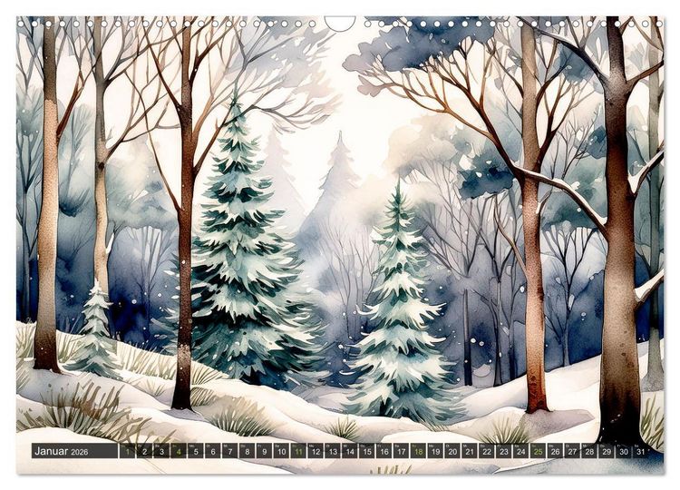 Produktbild: Die Natur in Aquarellbildern (Wandkalender 2026 DIN A3 quer), CALVENDO Monatskalender