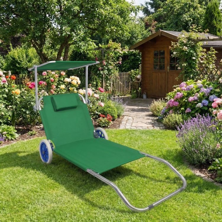 Produktbild: Sonnenliege Liegestuhl Gartenliege Rollen Dach