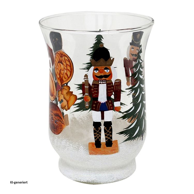 Produktbild: SIGRO Teelichthalter &Oslash; 11 cm Glas mit Weihnachtsmotiv Nussknacker