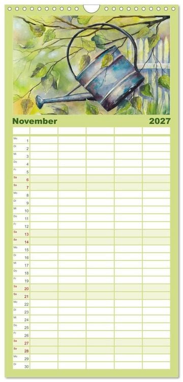 Produktbild: Familienplaner 2027 - Garten Aquarelle mit 5 Spalten (Wandkalender, 21 x 45 cm) CALVENDO