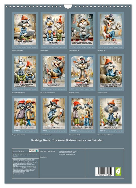 Produktbild: Kratzige Kerle. Trockener Katzenhumor vom Feinsten (Wandkalender 2026 DIN A3 hoch), CALVENDO Monatskalender