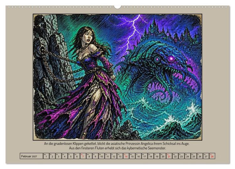 Produktbild: Ritter Roland in der Cyberwelt: Orlando furioso im Cyberpunk-Stil (Wandkalender 2027 DIN A2 quer), CALVENDO Monatskalender