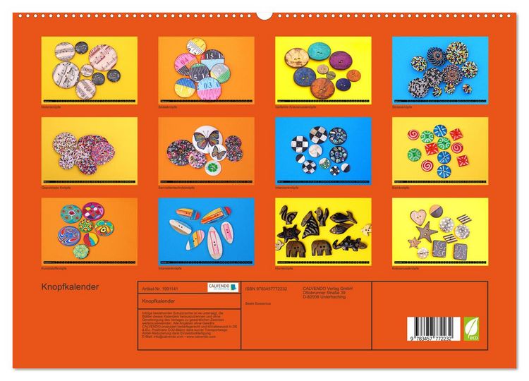 Produktbild: Knopfkalender (hochwertiger Premium Wandkalender 2026 DIN A2 quer), Kunstdruck in Hochglanz
