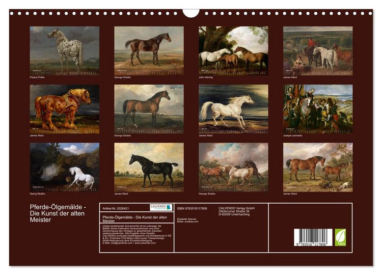 Produktbild: Pferde-&Ouml;lgem&auml;lde - Die Kunst der alten Meister (Wandkalender 2026 DIN A3 quer), CALVENDO Monatskalender