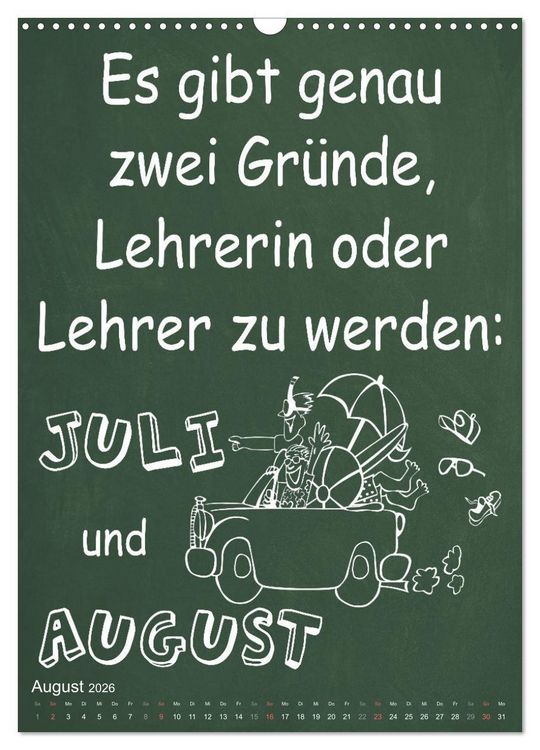 Produktbild: Coole Lehrerspr&uuml;che (Wandkalender 2026 DIN A3 hoch), CALVENDO Monatskalender