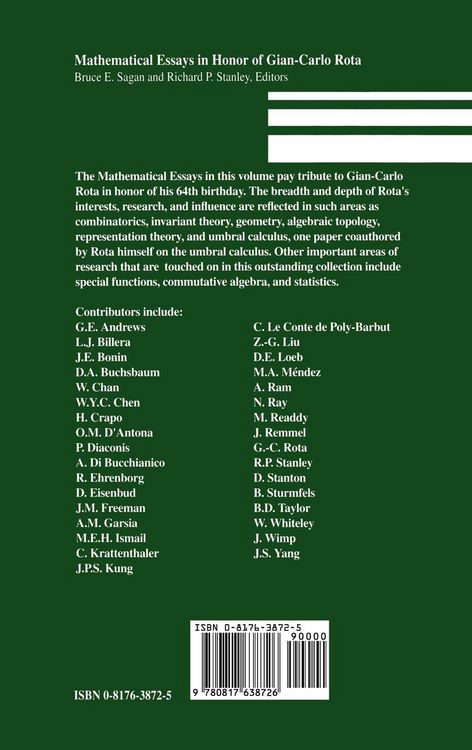 Produktbild: Mathematical Essays in honor of Gian-Carlo Rota