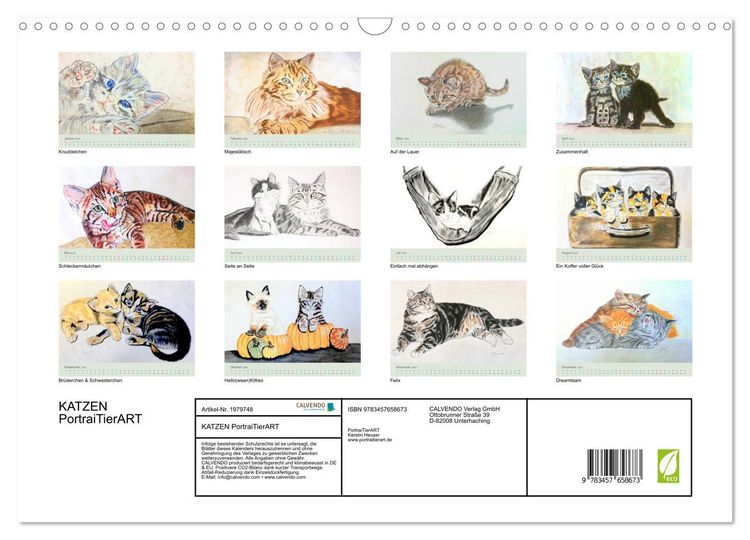 Produktbild: KATZEN PortraiTierART (Wandkalender 2026 DIN A3 quer), CALVENDO Monatskalender