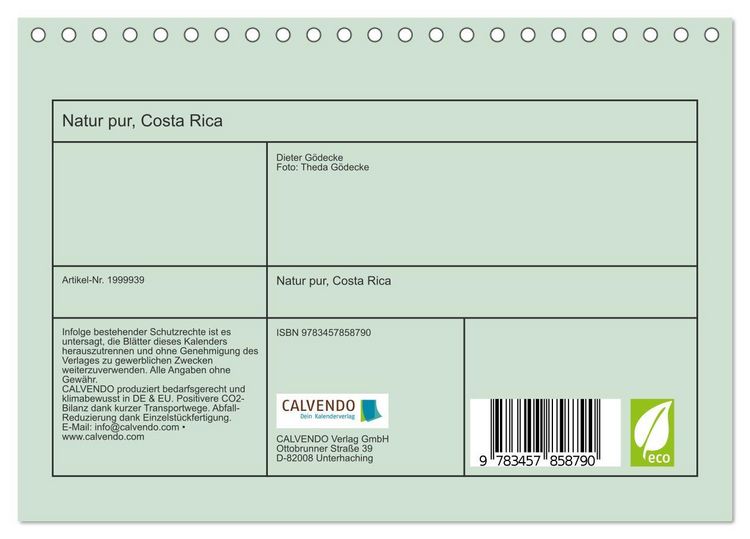 Produktbild: Natur pur, Costa Rica (Tischkalender 2026 DIN A5 quer), CALVENDO Monatskalender