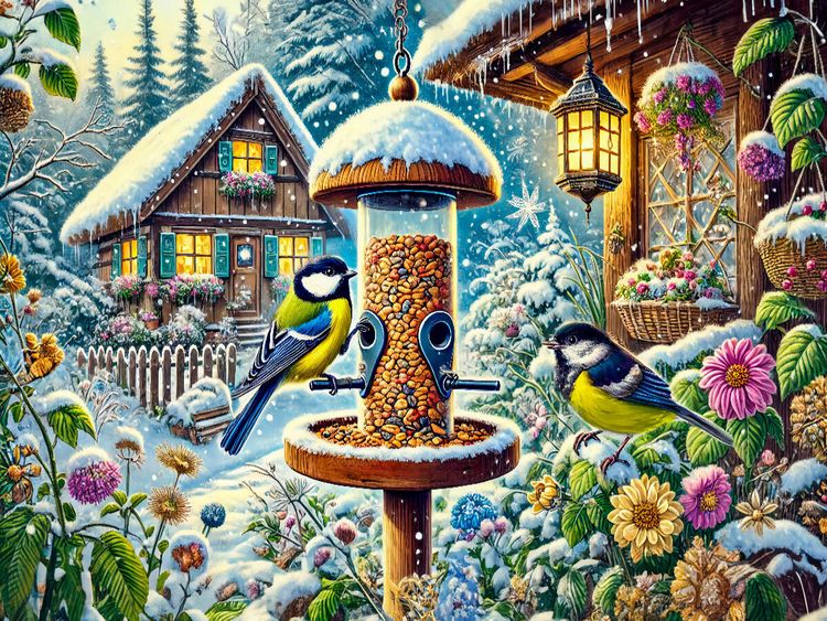 Produktbild: CALVENDO Puzzle Kohlmeisen am Futterhaus | 1000 Teile Lege-Gr&ouml;&szlig;e 64x48cm Foto-Puzzle f&uuml;r gl&uuml;ckliche Stunden