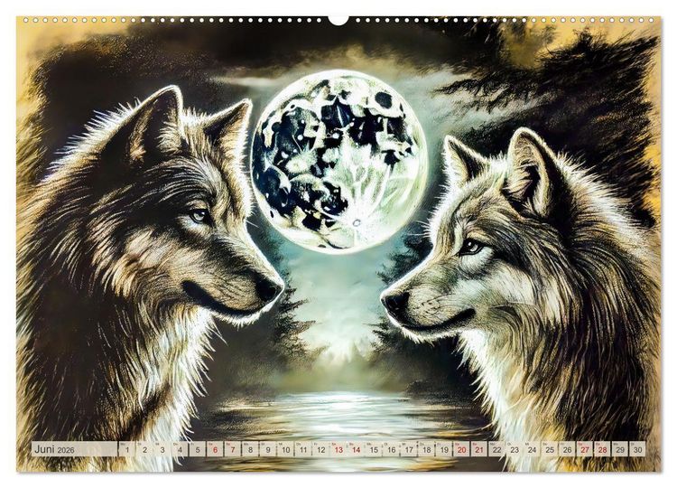 Produktbild: Die Eleganz der W&ouml;lfe - Mythische Begegnungen in der Natur (hochwertiger Premium Wandkalender 2026 DIN A2 quer), Kunstdruck in Hochglanz