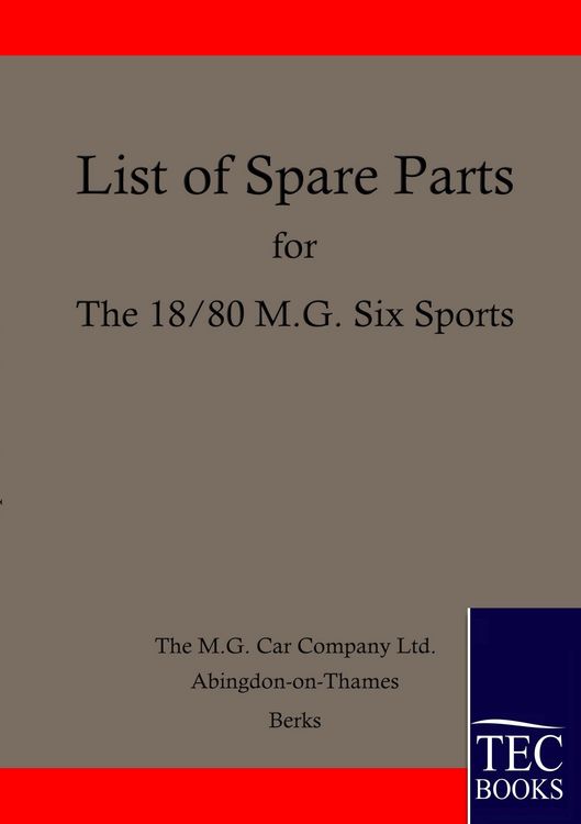 Produktbild: Spare Parts Lists for the 18/80 MG Six