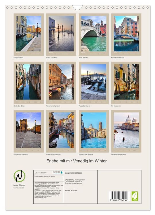 Produktbild: Erlebe mit mir Venedig im Winter (Wandkalender 2026 DIN A3 hoch), CALVENDO Monatskalender