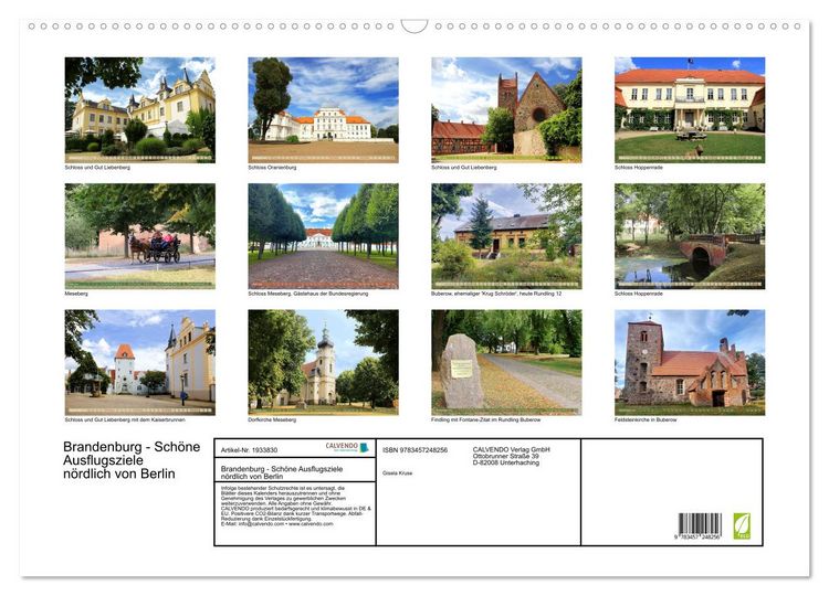 Produktbild: Brandenburg - Sch&ouml;ne Ausflugsziele n&ouml;rdlich von Berlin (Wandkalender 2026 DIN A2 quer), CALVENDO Monatskalender