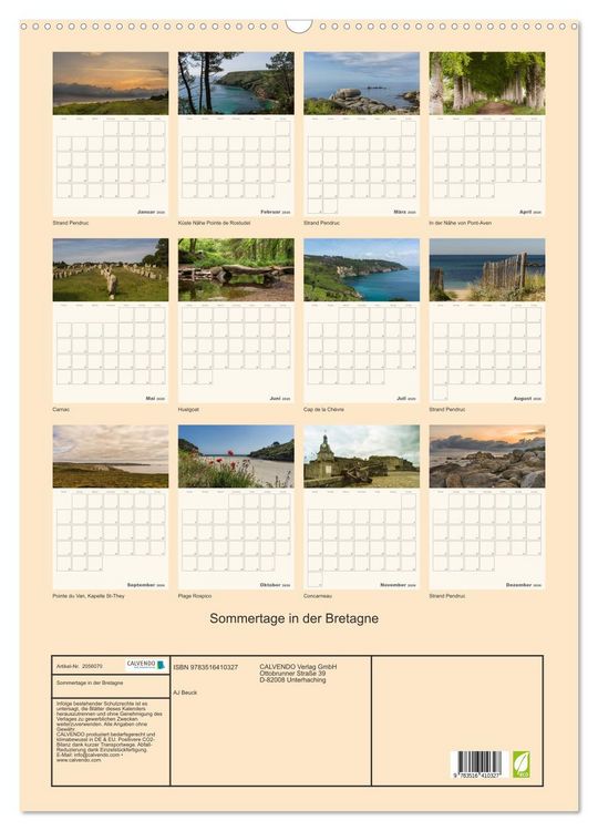 Produktbild: Sommertage in der Bretagne (Wandkalender 2026 DIN A2 hoch), CALVENDO Monatskalender