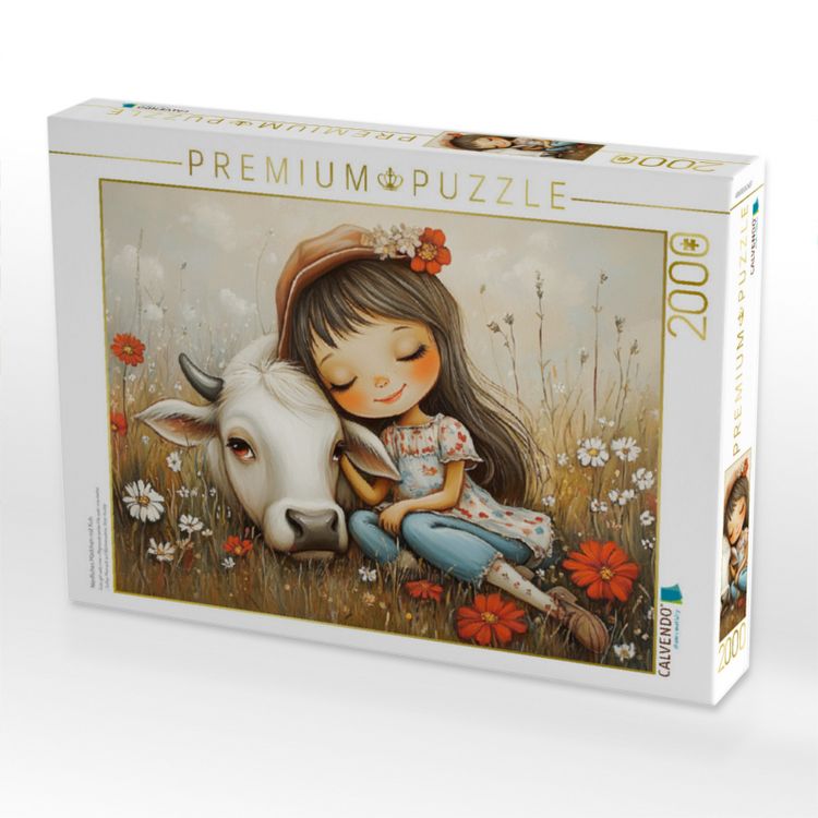 Produktbild: CALVENDO Puzzle Niedliches M&auml;dchen mit Kuh | 2000 Teile Lege-Gr&ouml;&szlig;e 90x67cm Foto-Puzzle f&uuml;r gl&uuml;ckliche Stunden