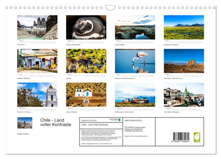 Produktbild: Chile - Land voller Kontraste (Wandkalender 2026 DIN A3 quer), CALVENDO Monatskalender