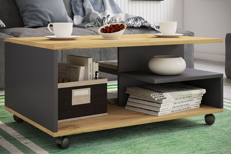 Produktbild: Holz Sofatisch Couchtisch Rollen rollbar Stango L