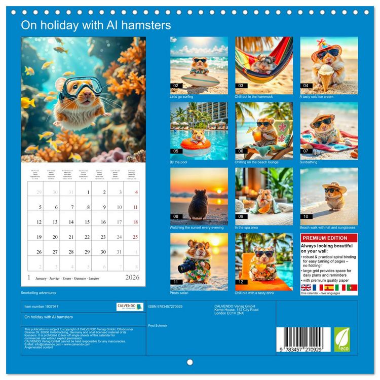 Produktbild: On holiday with AI hamsters (Wall Calendar 2026 12 &times; 12 Inch) CALVENDO 12 Month Wall Calendar