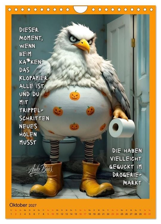 Produktbild: B&ouml;se M&ouml;wen - Kackkalender f&uuml;rs Klo (Wandkalender 2027 DIN A4 hoch), CALVENDO Monatskalender