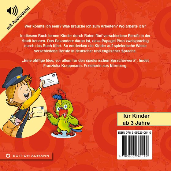 Produktbild: Pinos Kinderrateb&uuml;cher: Berufe, die uns in der Stadt begegnen + Pino der Papagei Pl&uuml;schtier Bundle