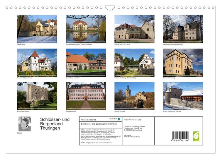 Produktbild: Schl&ouml;sser- und Burgenland Th&uuml;ringen (Wandkalender 2026 DIN A3 quer), CALVENDO Monatskalender