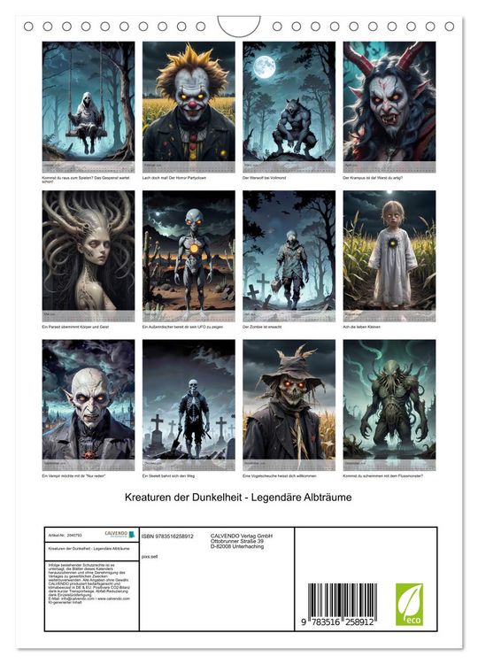 Produktbild: Kreaturen der Dunkelheit - Legend&auml;re Albtr&auml;ume (Wandkalender 2026 DIN A4 hoch), CALVENDO Monatskalender