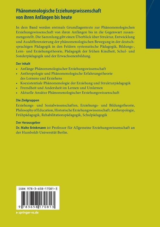 Produktbild: Ph&auml;nomenologische Erziehungswissenschaft von ihren Anf&auml;ngen bis heute