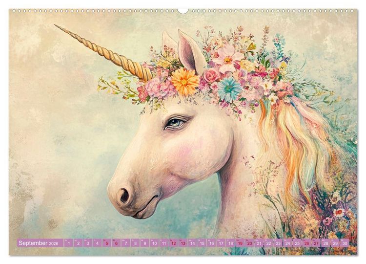 Produktbild: Zwischen Glitzer und Fantasie-Einh&ouml;rner durchs Jahr (hochwertiger Premium Wandkalender 2026 DIN A2 quer), Kunstdruck in Hochglanz