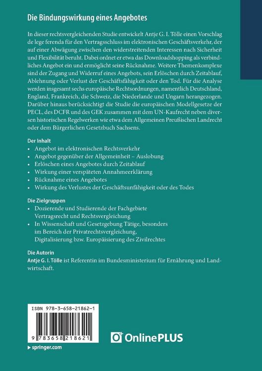 Produktbild: Die Bindungswirkung eines Angebotes