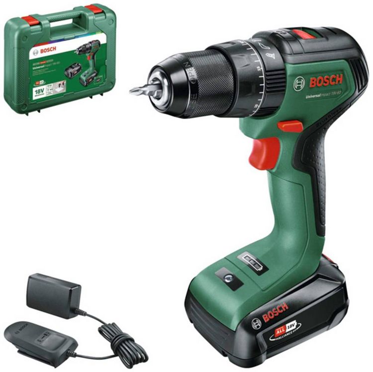 Produktbild: Bosch Home and Garden UniversalImpact 18V-60 06039D7101 Akku-Schlagbohrschrauber 18 V 2.0 Ah Li-Ion inkl. Akku, inkl. Ladeger&auml;t