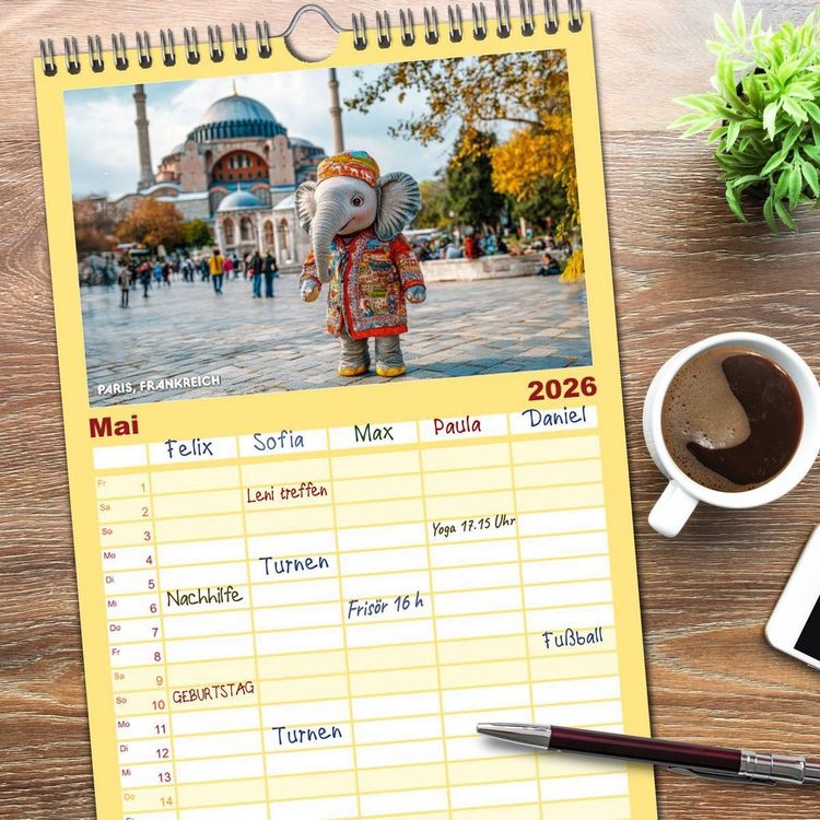 Produktbild: Familienplaner 2026 - Die Mikrofanten auf Europareise mit 5 Spalten (Wandkalender, 21 x 45 cm) CALVENDO