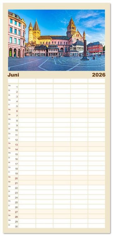 Produktbild: Familienplaner 2026 - Mainz - Gutenbergstadt am Rhein mit 5 Spalten (Wandkalender, 21 x 45 cm) CALVENDO