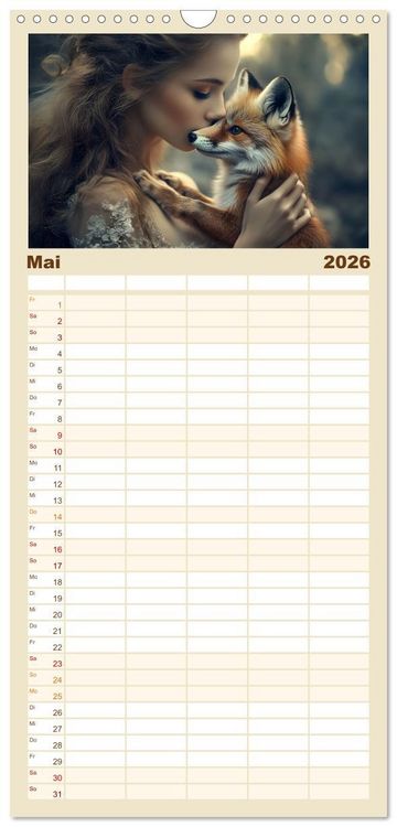 Produktbild: Familienplaner 2026 - Magische Tierliebe mit 5 Spalten (Wandkalender, 21 x 45 cm) CALVENDO