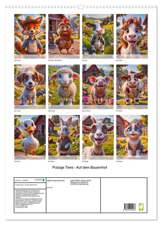 Produktbild: Putzige Tiere - Auf dem Bauernhof (Wandkalender 2026 DIN A2 hoch), CALVENDO Monatskalender