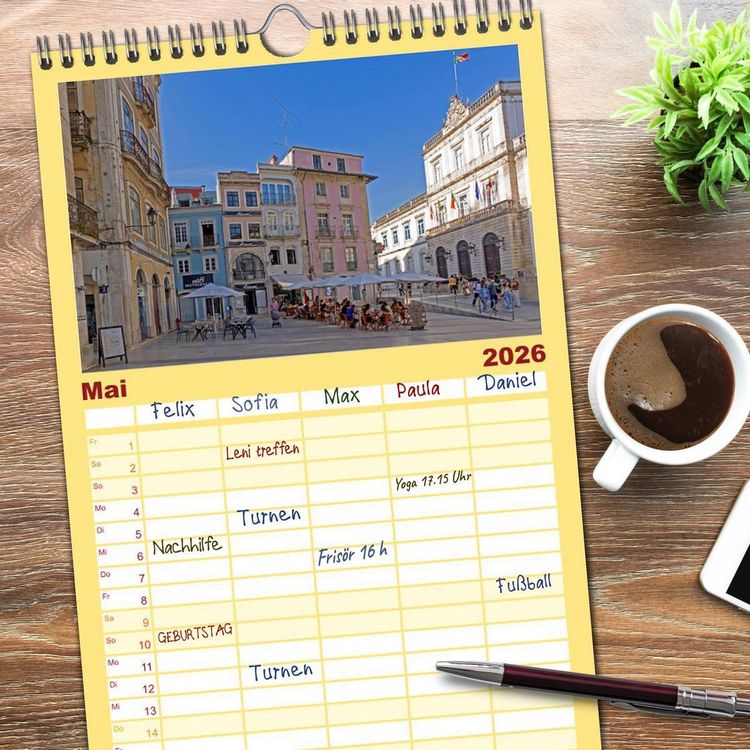 Produktbild: Familienplaner 2026 - Portugal - Porto, Coimbra, Lissabon mit 5 Spalten (Wandkalender, 21 x 45 cm) CALVENDO