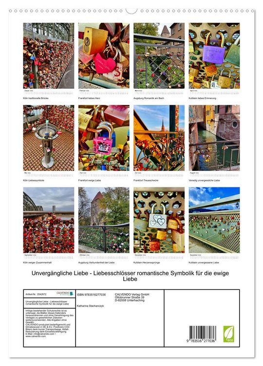 Produktbild: Unverg&auml;ngliche Liebe - Liebesschl&ouml;sser romantische Symbolik f&uuml;r die ewige Liebe (hochwertiger Premium Wandkalender 2026 DIN A2 hoch), Kunstdruck in Hochglanz