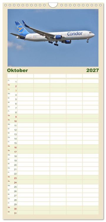 Produktbild: Familienplaner 2027 - Flugzeuge aller Art mit 5 Spalten (Wandkalender, 21 x 45 cm) CALVENDO