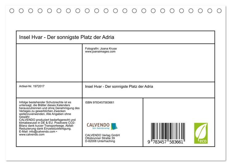 Produktbild: Insel Hvar - Der sonnigste Platz der Adria (Tischkalender 2026 DIN A5 quer), CALVENDO Monatskalender