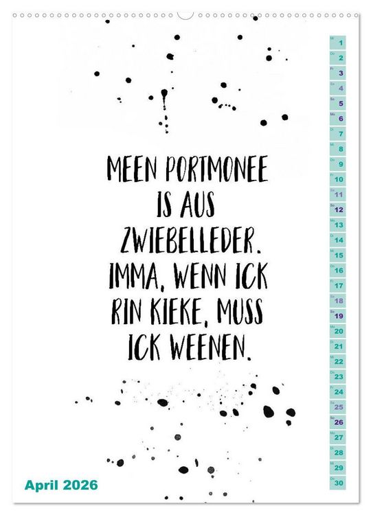 Produktbild: BERLINERISCH Lustige Spr&uuml;che (hochwertiger Premium Wandkalender 2026 DIN A2 hoch), Kunstdruck in Hochglanz