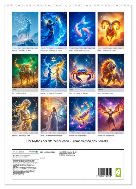 Produktbild: Der Mythos der Sternenzeichen - Sternenwesen des Zodiaks (hochwertiger Premium Wandkalender 2026 DIN A2 hoch), Kunstdruck in Hochglanz